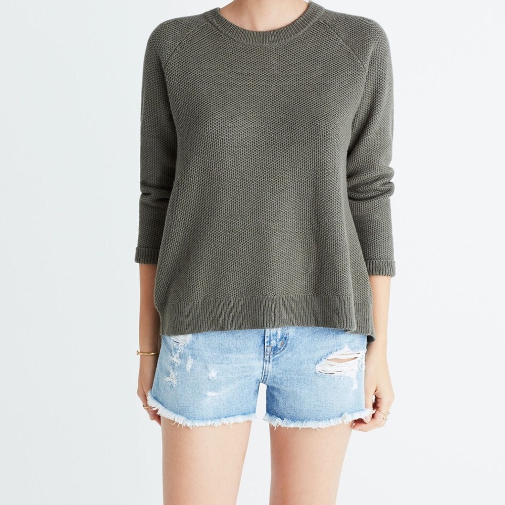 Madewell Province Cross-Back Pullover Crew Neck Sweater Green Size Small